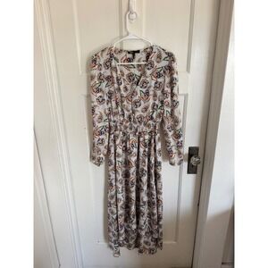 Maje shirred printed floral satin dress
